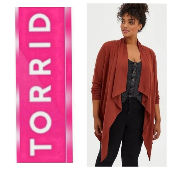 Torrid Ponte Drape Front Kimono Maroon Cardigan SIZE 1 62% RAYON - Picture 1 of 8